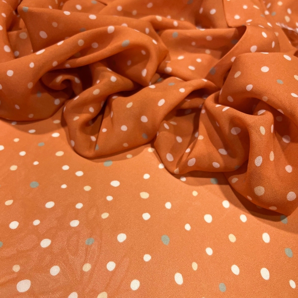 GEORGETTE DE VISCOSE MINI POÁ - FUNDO LARANJA